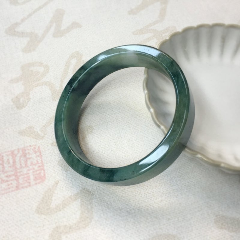 【宇治白玉】天然A货浓色花青翡翠(缅甸玉)方镯 - 手链/手环 - 玉石 绿色