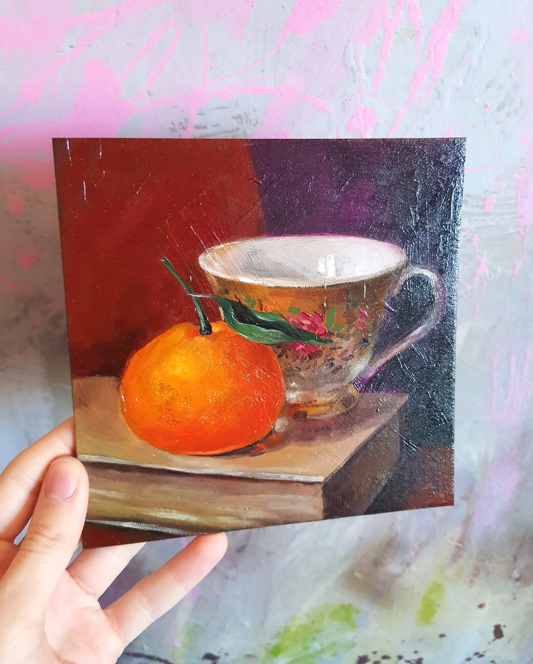 Small original cute Still life artwork hand painted Oil painting on Cardboard - 墙贴/壁贴 - 其他材质 