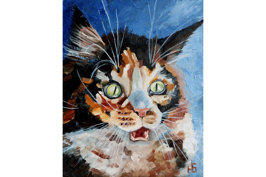 Funny Cat Portrait Original Painting, Cute Pet Wall Art ,Kitten Artwork - 海报/装饰画/版画 - 其他材质 多色
