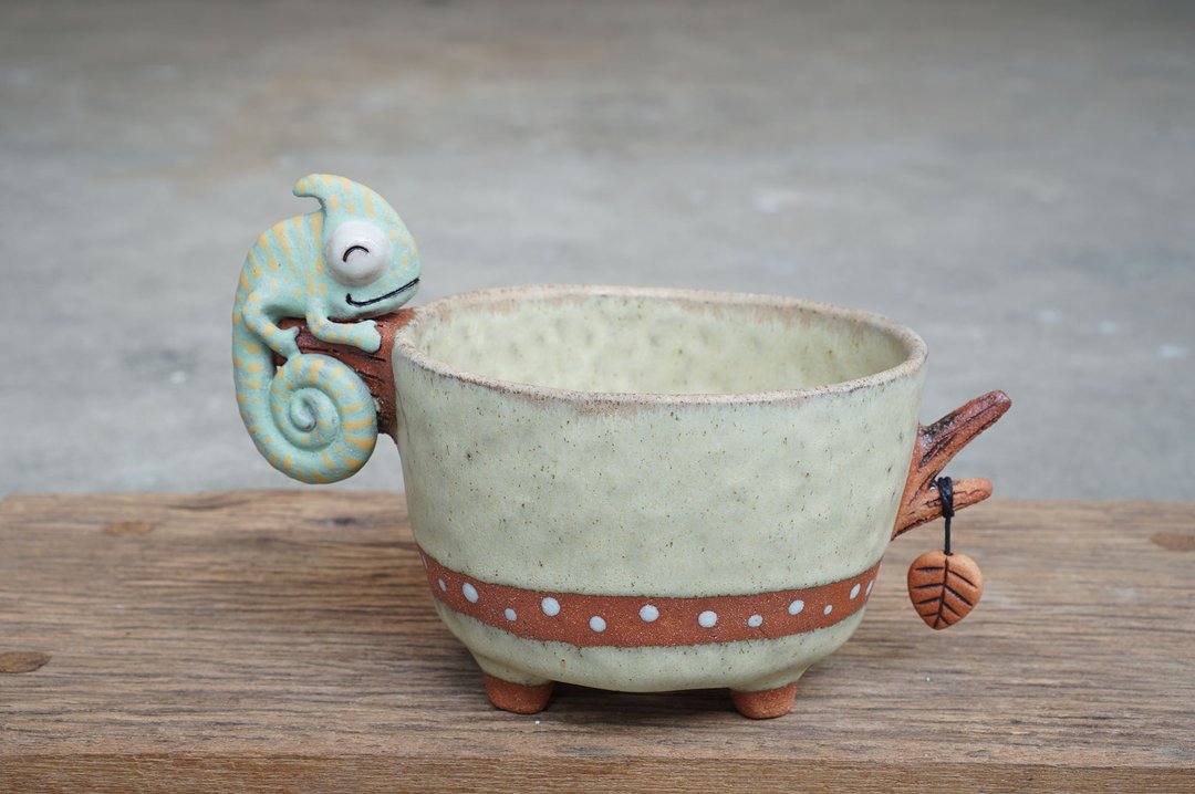 Branch plant pot for cactus , handmade ceramic , pottery - 花瓶/陶器 - 陶 咖啡色
