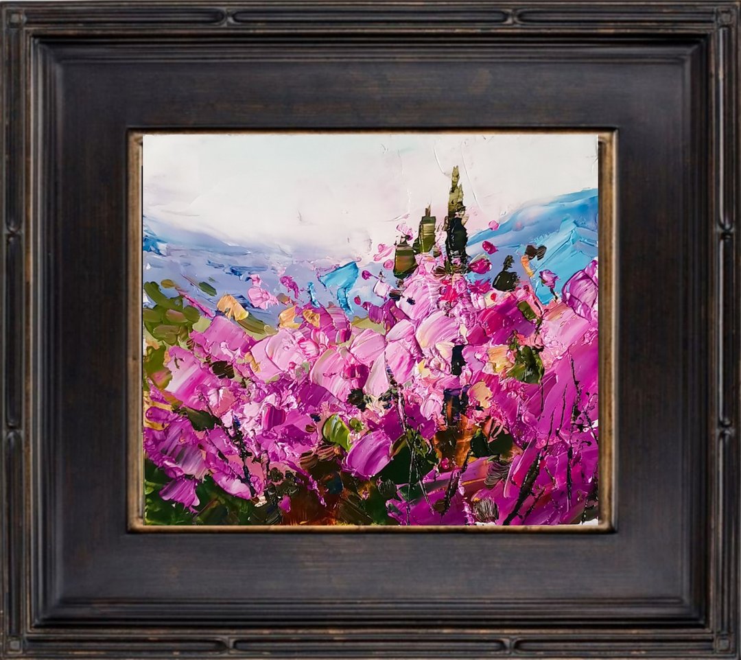 Sakura Painting Original Art Small Impasto Oil Painting Floral Artwork 微型油画 掛畫 - 海报/装饰画/版画 - 其他材质 粉红色