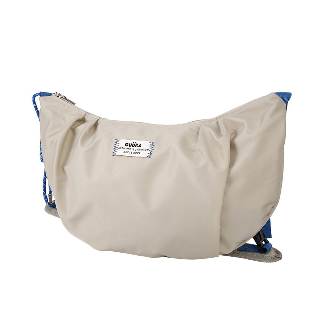 杏色斜挎包男女款大容量單肩包情侶側背包尼龍餃子包胸包後背包 - 侧背包/斜挎包 - 棉 
