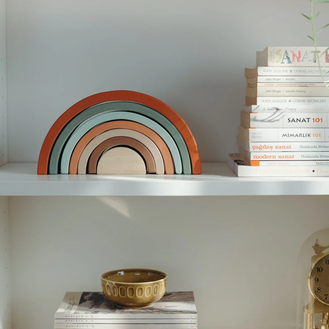 Montessori Wood Rainbow Stack - Boho Nursery Rainbow Decor - 玩具/玩偶 - 木头 