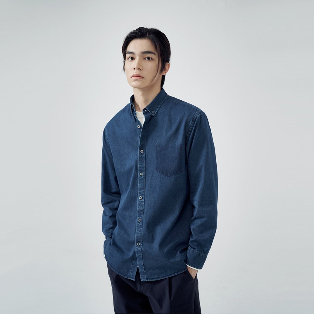 JARVISTORM2021秋季全棉男士日常通勤长袖牛仔衬衣 - 男装衬衫 - 棉．麻 蓝色