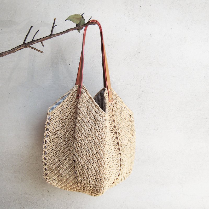 带足家当出门 编织随兴感不规则大包包 //浅卡其// - 侧背包/斜挎包 - 纸 