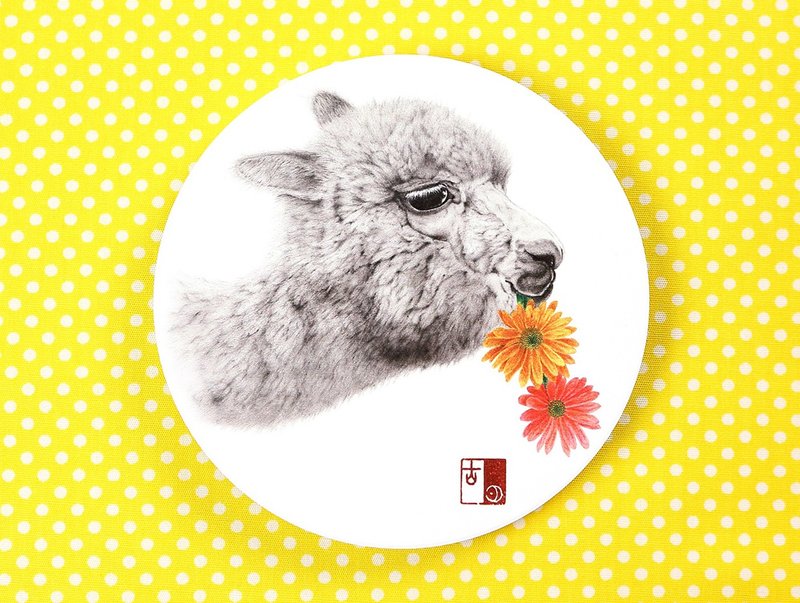 小花送给你 羊驼吸水杯垫 - 杯垫 - 陶 白色