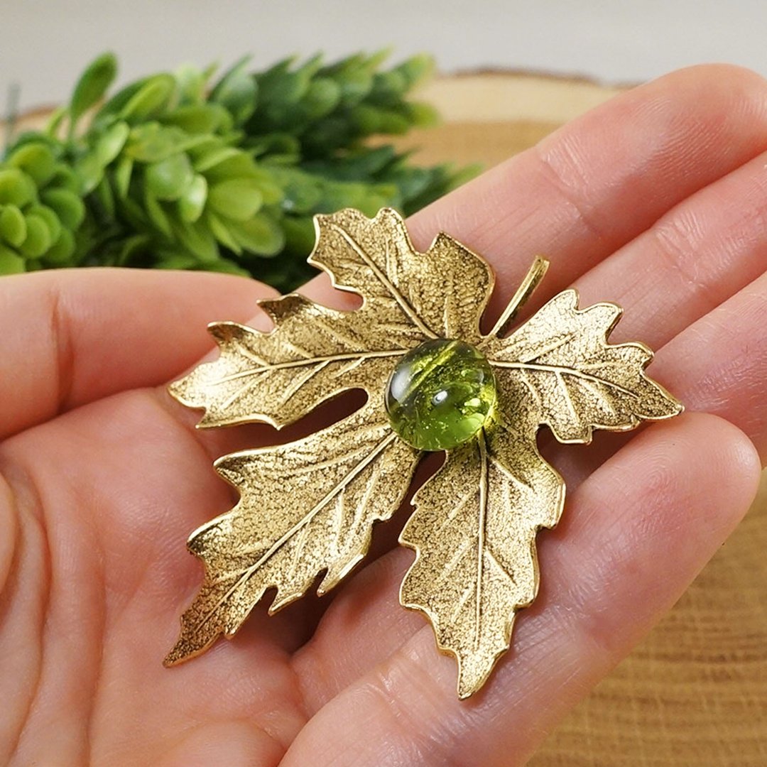 金枫叶胸针 森林 林地 植物 橄榄绿 玻璃 珠宝 - 胸针 - 其他金属 金色
