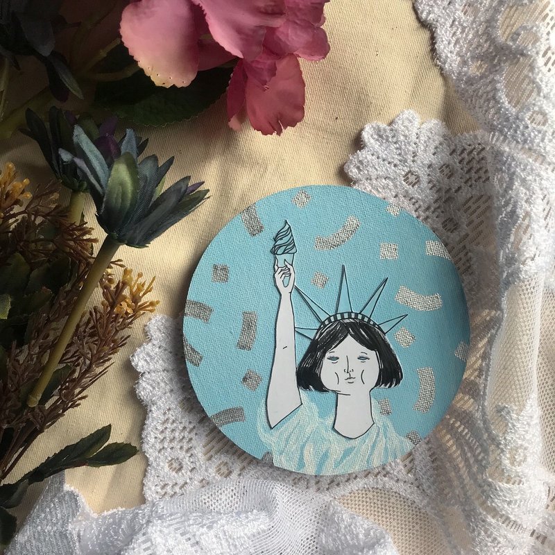 肥妹子Chumimi系列 | 雪糕女神粉蓝圆形挂墙剪贴油画 - 海报/装饰画/版画 - 颜料 蓝色