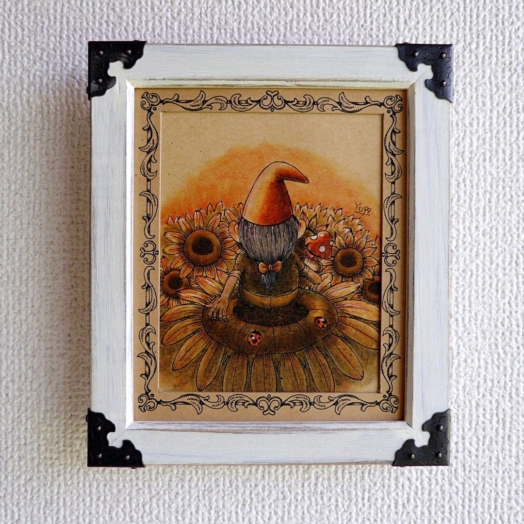 【Framed Frog】 Nome's sunflower and virgin's heart - 海报/装饰画/版画 - 纸 卡其色