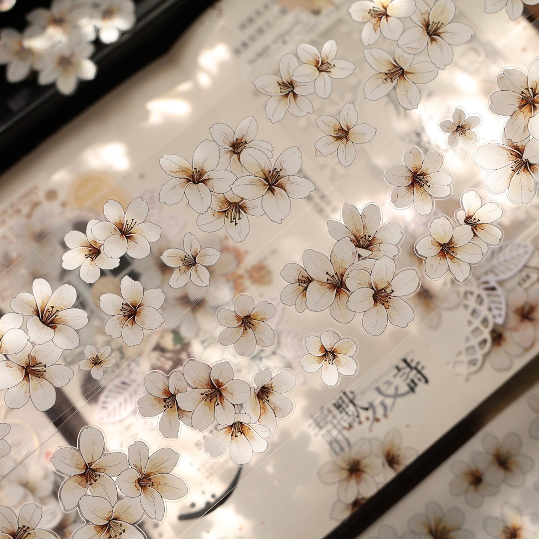 壹洱文創第16期切模【花信微白】輕復古打底小白花卉和紙膠帶貼紙 - 纸胶带 - 其他材质 粉红色