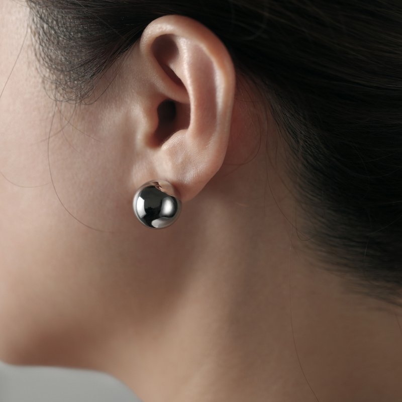 moorigin Marble 耳环 | 可改夹式・医疗钢・抗过敏・不掉色 - 耳环/耳夹 - 不锈钢 黑色