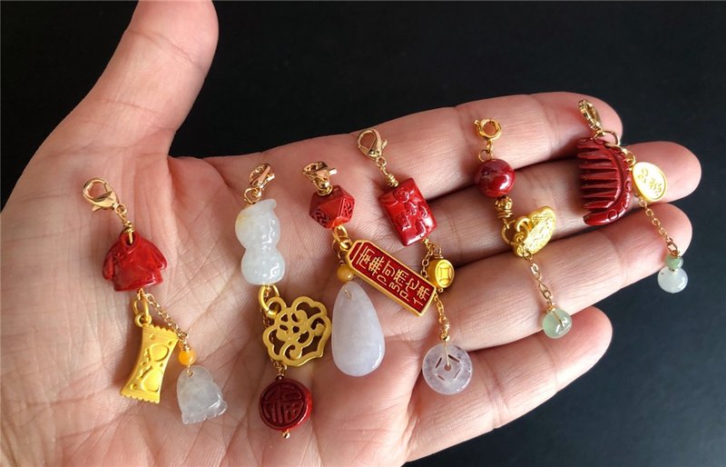 天然缅甸玉翡翠 朱砂 随意扣 礼物 天然石 平安扣 梳子 万能扣 - 其他 - 玉石 红色