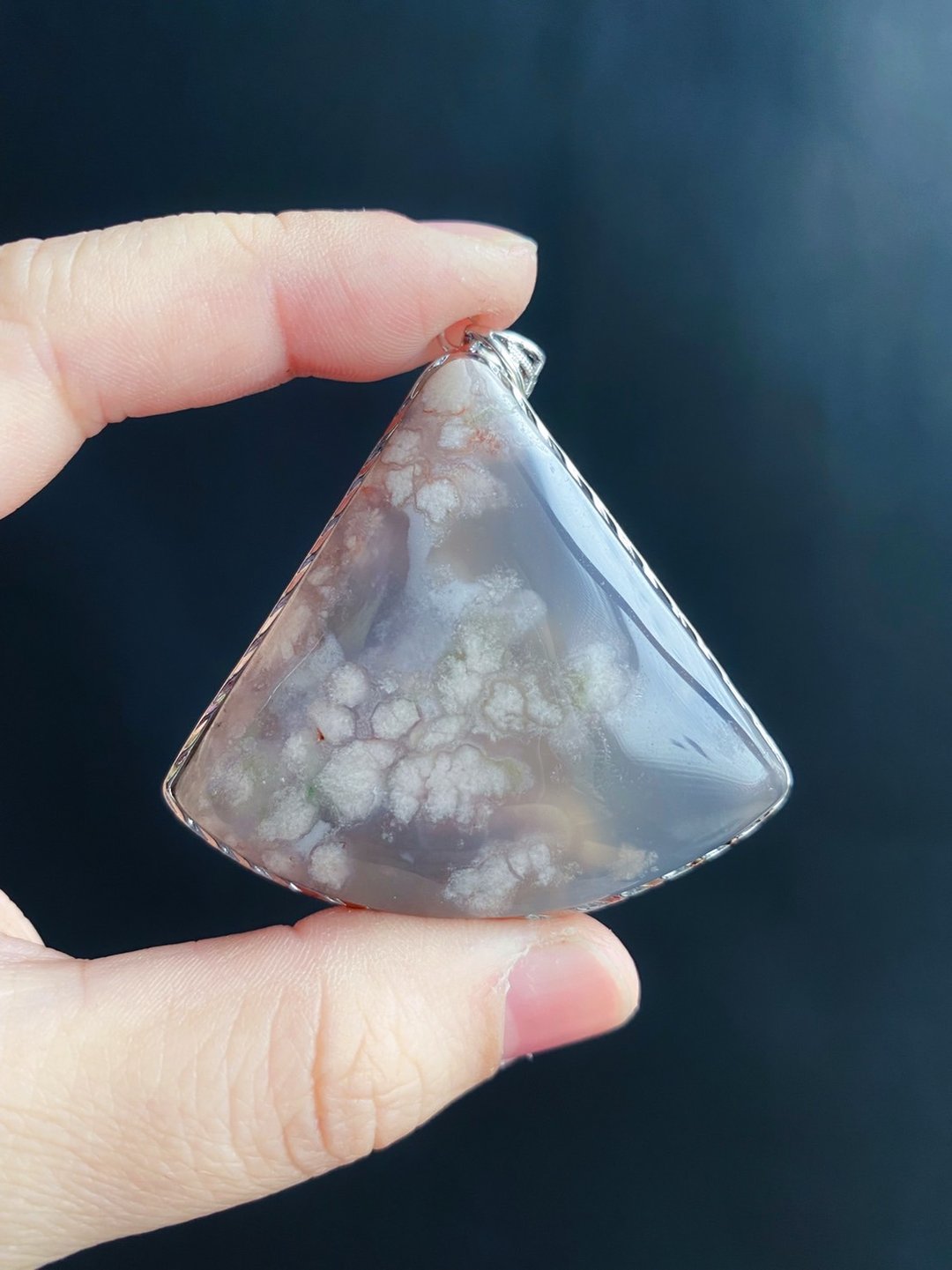 樱花玛瑙 S925 银镶拖 灰冰 小碎花 项链 闺密 天然石 礼物 - 项链 - 水晶 灰色
