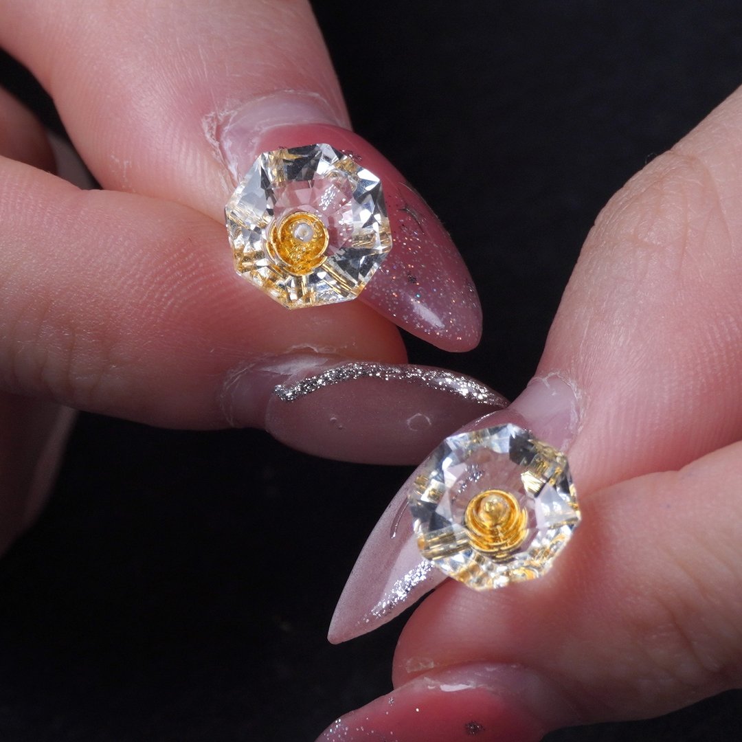 巴西天然白水晶耳环耳钉 925纯银镀18K金 | 天然水晶 | 送礼 - 耳环/耳夹 - 玉石 白色