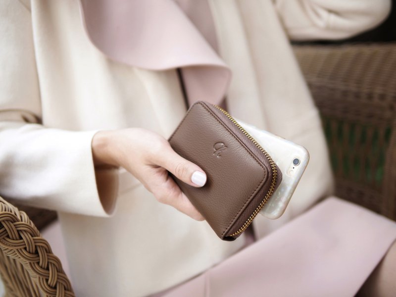 Classic Coin (Warm taupe) : Zip wallet, Short wallet, Leather, Brown-Grey wallet - 皮夹/钱包 - 真皮 咖啡色