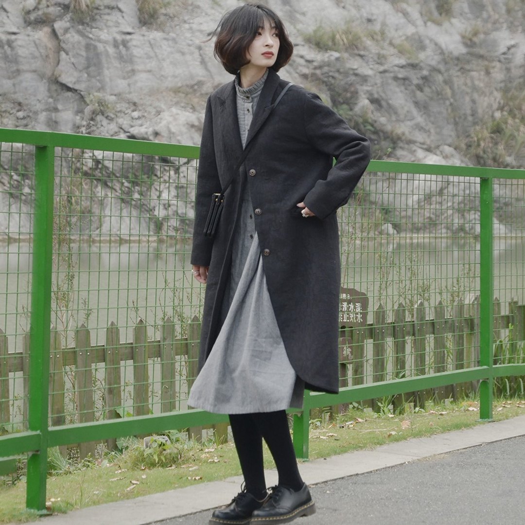 黑色暗纹提花棉衣外套|外套|长款|秋冬款|棉|Sora-376 - 女装休闲/机能外套 - 棉 黑色