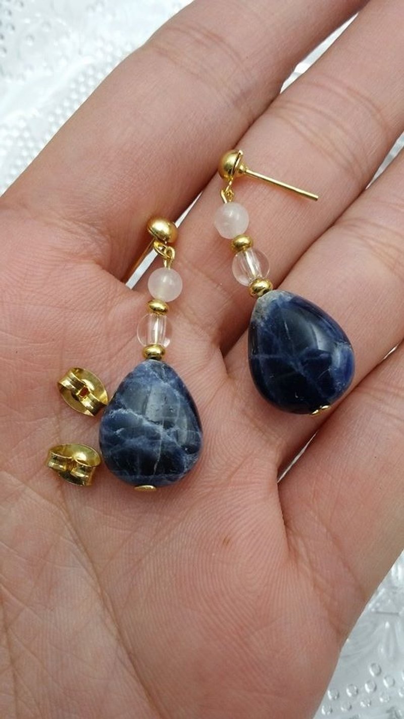 【Lost and find】民族风 蓝白石 粉晶 白水晶耳环 - 耳环/耳夹 - 宝石 蓝色