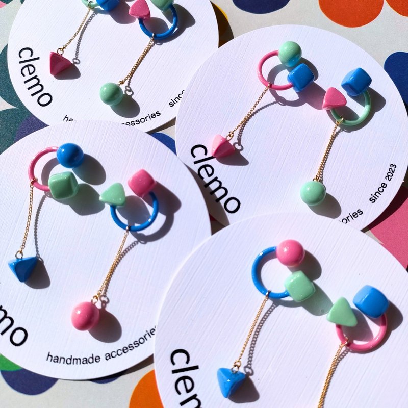 C圆形三角形方形 3色粉彩【耳针/耳夹】 - 耳环/耳夹 - 其他材质 多色