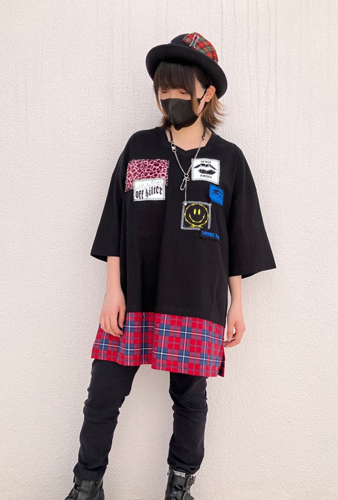 格纹切换大T恤/F码/hellcatpunks/hcp-t-0201 - 女装 T 恤 - 棉．麻 黑色