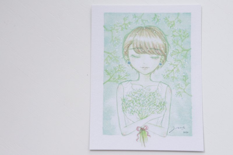 午夜的森林。花系少女手绘卡片 - 满天星 - 卡片/明信片 - 纸 白色