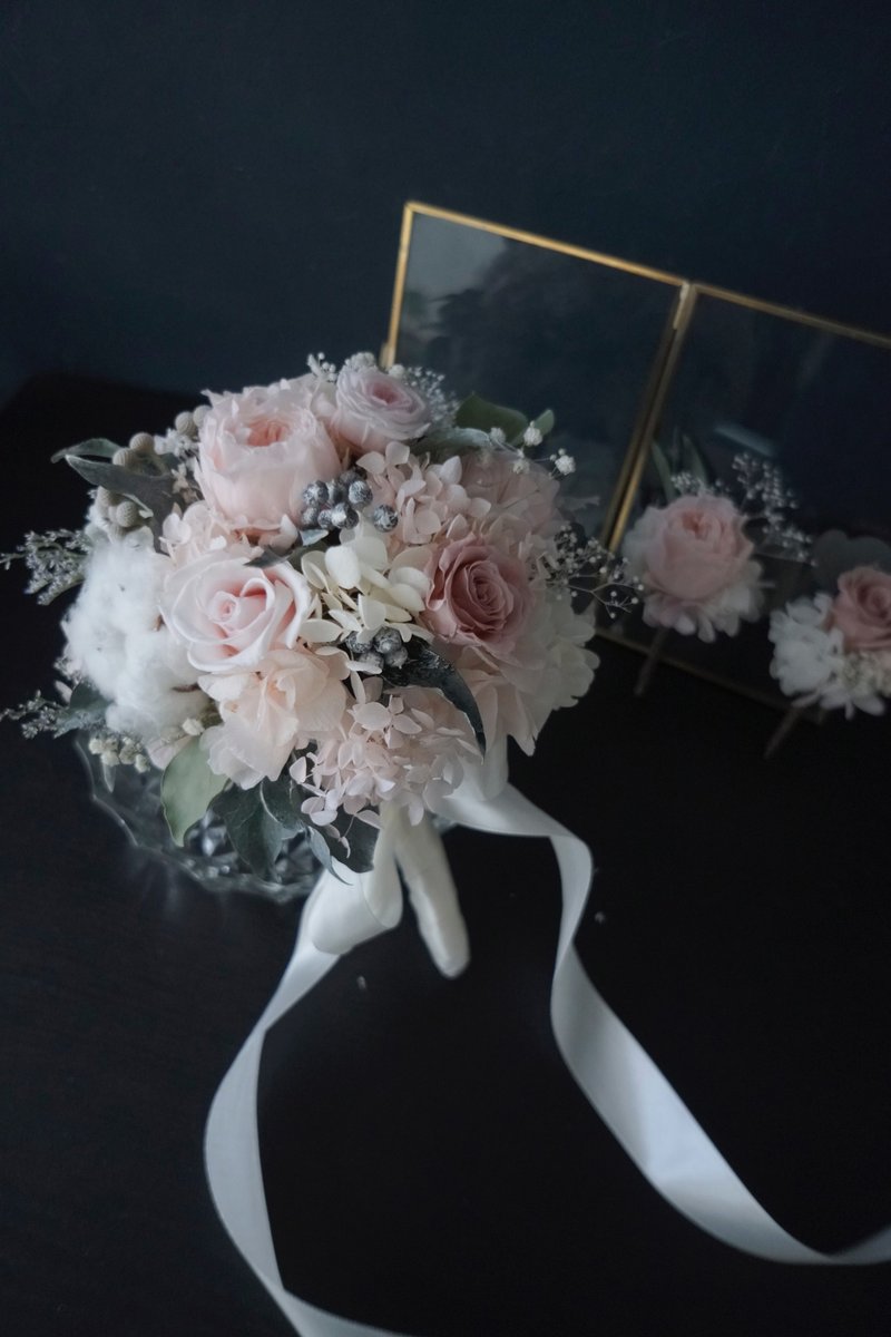 母亲节粉色系双色庭园玫瑰/绣球花永生花不凋花捧花求婚婚花礼海 - 干燥花/捧花 - 植物．花 粉红色
