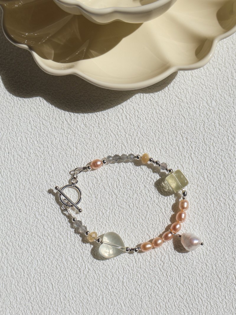 椰椰奶奶凤梨冰砖。柠檬晶方糖 柠檬晶大爱心 S925纯银 手链 - 手链/手环 - 水晶 黄色