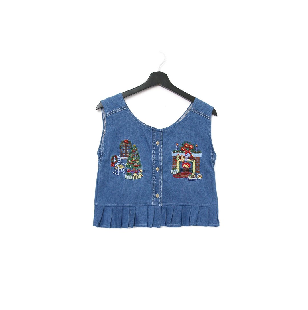 Back to Green-丹宁刺绣背心 圣诞回忆 火炉 dv-02//vintage vest - 女装背心 - 棉 