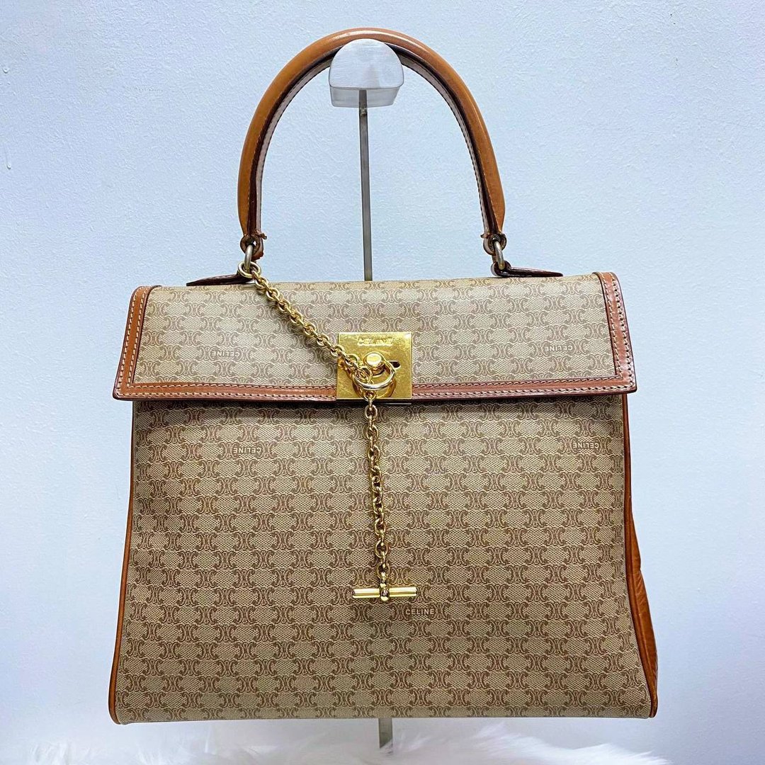 Celine 复古 浅色 Macadam PVC Kelly 皮革手提包 - 手提包/手提袋 - 真皮 卡其色
