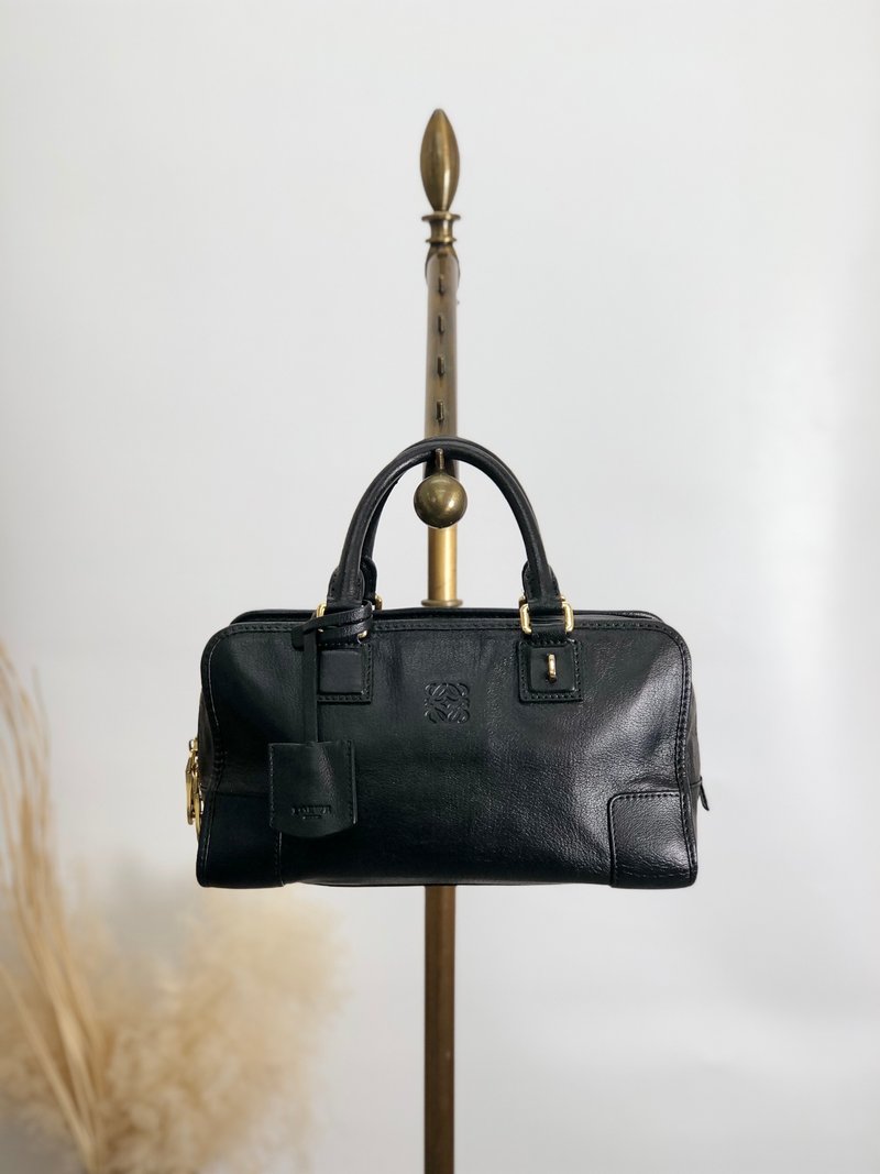 【日本直送，品牌二手包】LOEWE Amazona 28 手提包，黑字母皮革迷你波士顿包，复古，旧款 v3dz54 - 手提包/手提袋 - 真皮 黑色