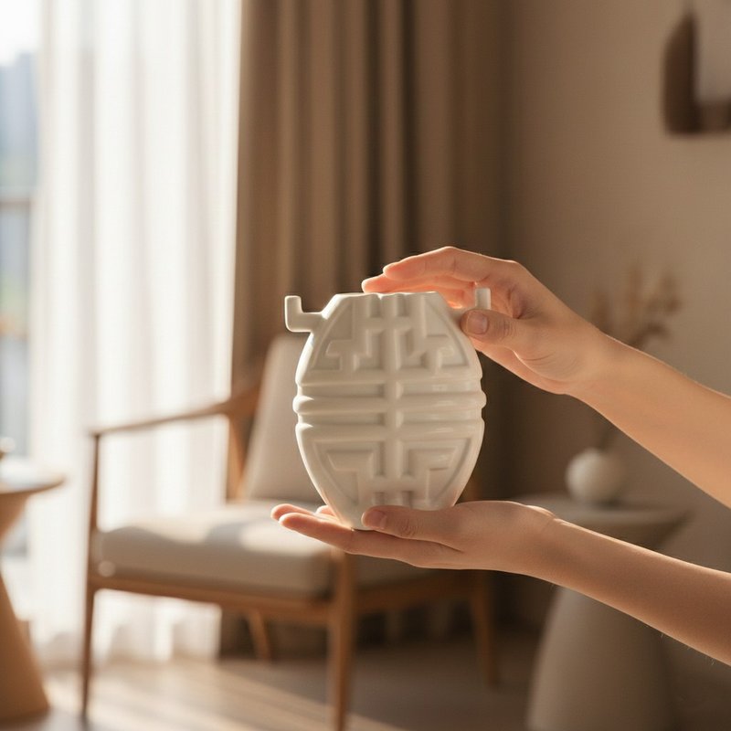 享寿 小瓶_花器_书桌艺术摆件 - 花瓶/陶器 - 其他材质 白色