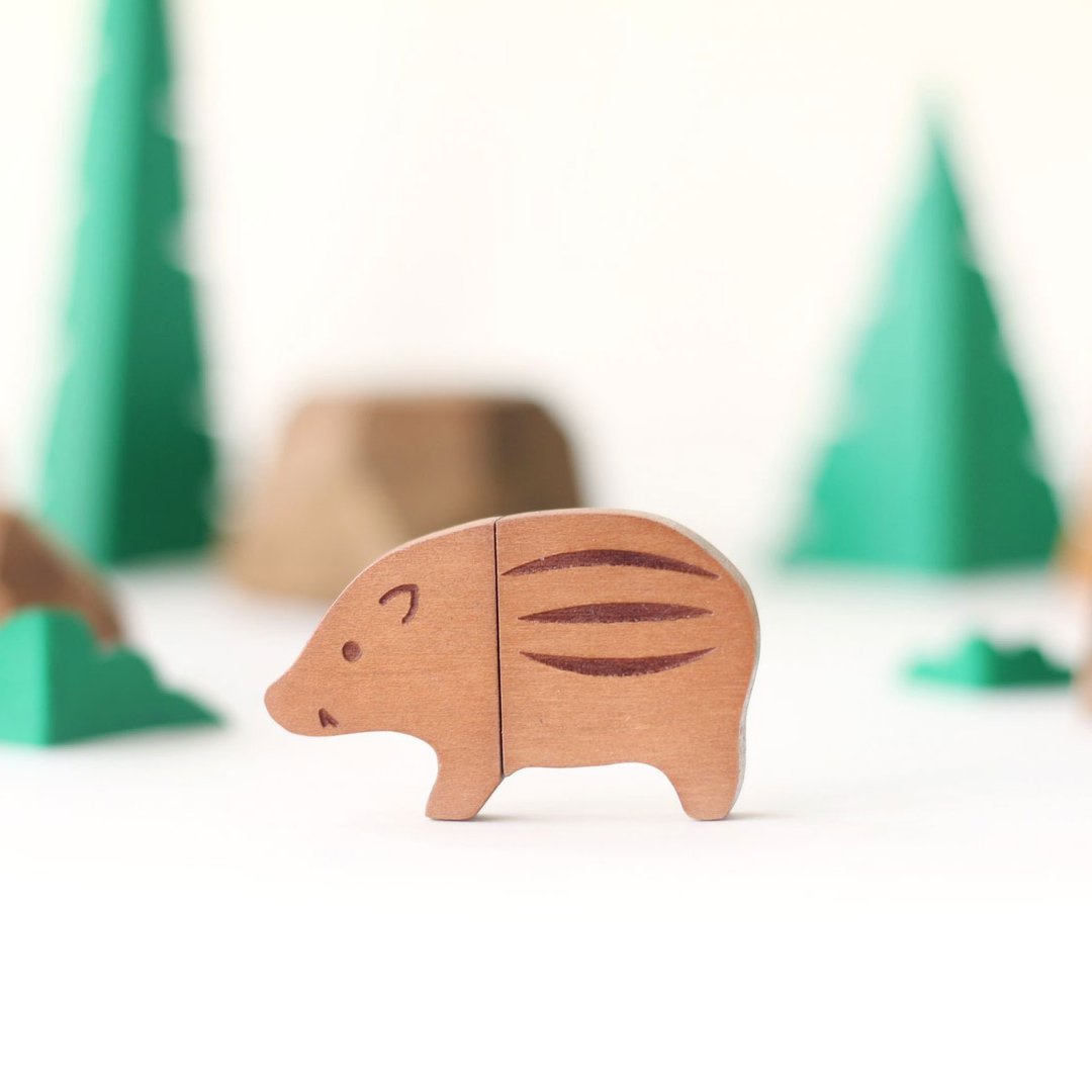【圣诞定制礼物】 USB 随身碟 猪仔 派对动物 |  钥匙圈 生日礼物 - U盘 - 木头 咖啡色