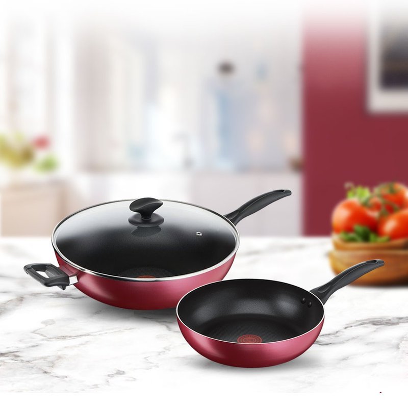 Tefal法国特福 巴洛克系列锅具3件组(26cm平底锅+32cm炒锅+锅盖) - 锅具/烤盘 - 铝合金 红色