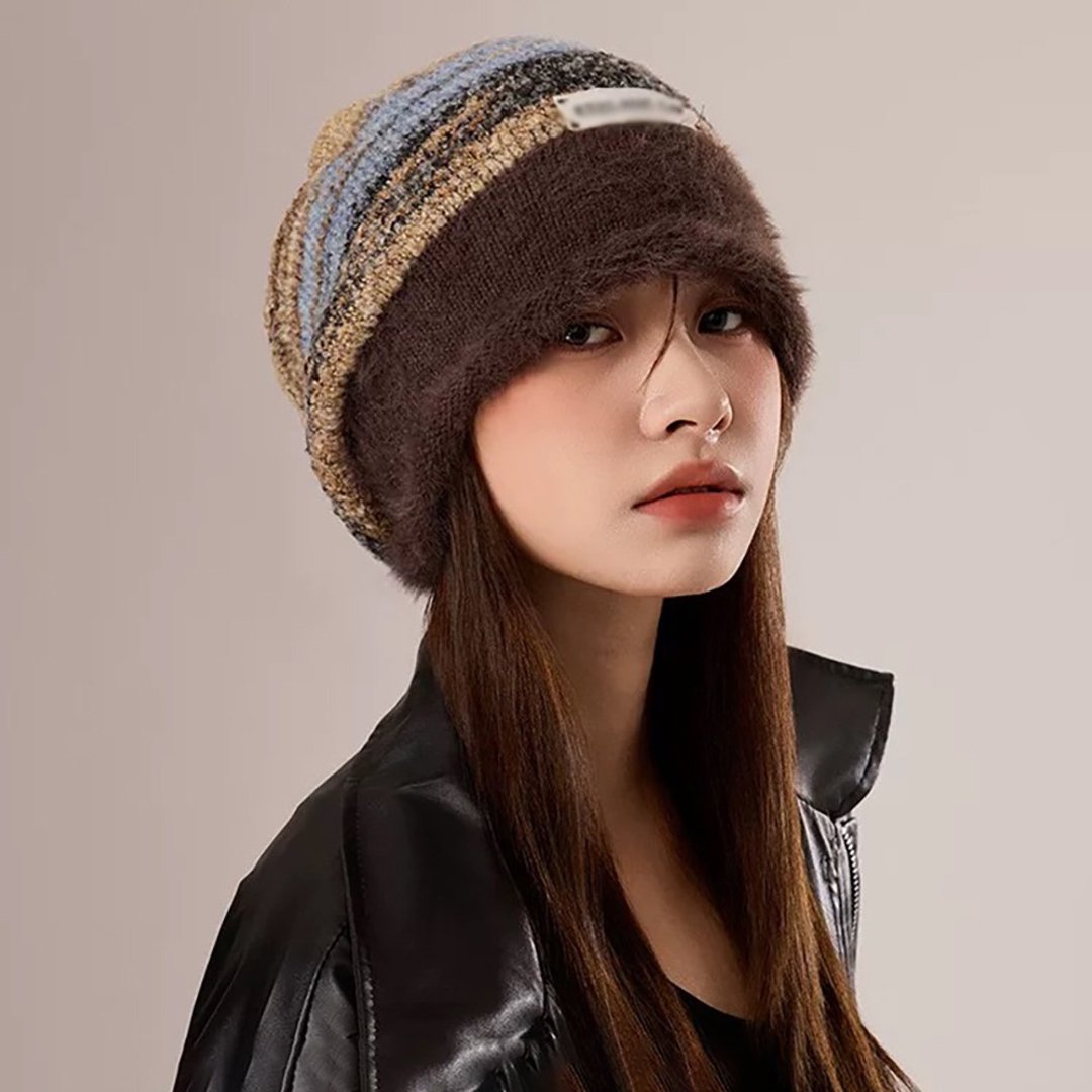 美拉德堆堆帽子女冬季大头围显脸小毛线帽保暖月子帽包头针织冷帽 - 帽子 - 其他材质 