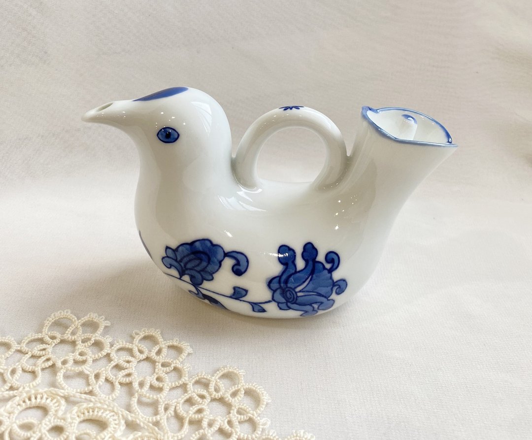 【好日恋物】日本vintage有田烧挂谷窑陶器鸽子鸟形酱油调味罐器 - 调味罐/酱料瓶 - 陶 白色