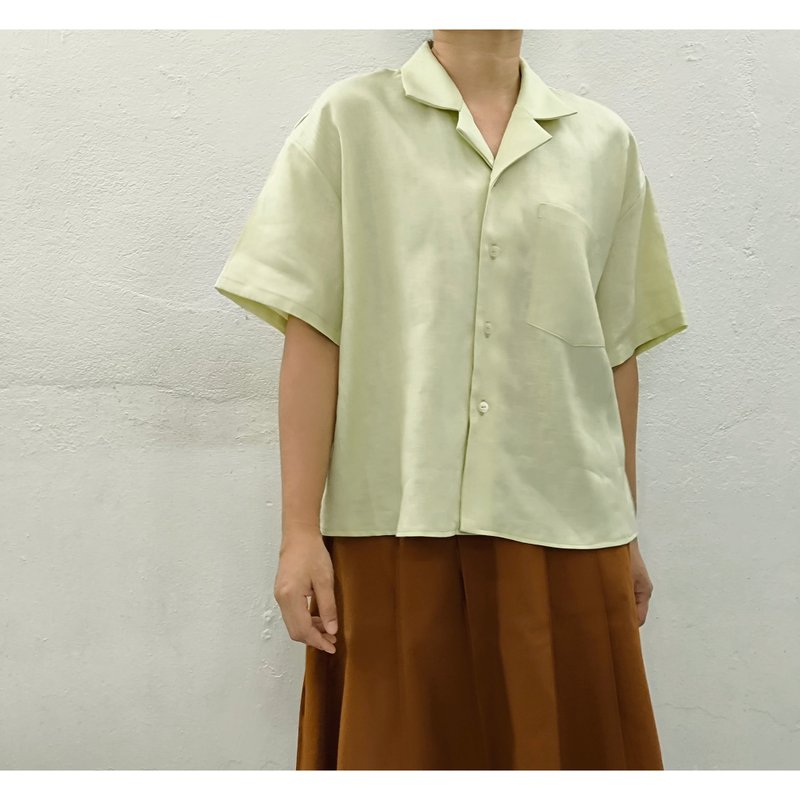 亚麻 | 翻领衬衫 蓝色与绿色 - 女装衬衫 - 棉 多色