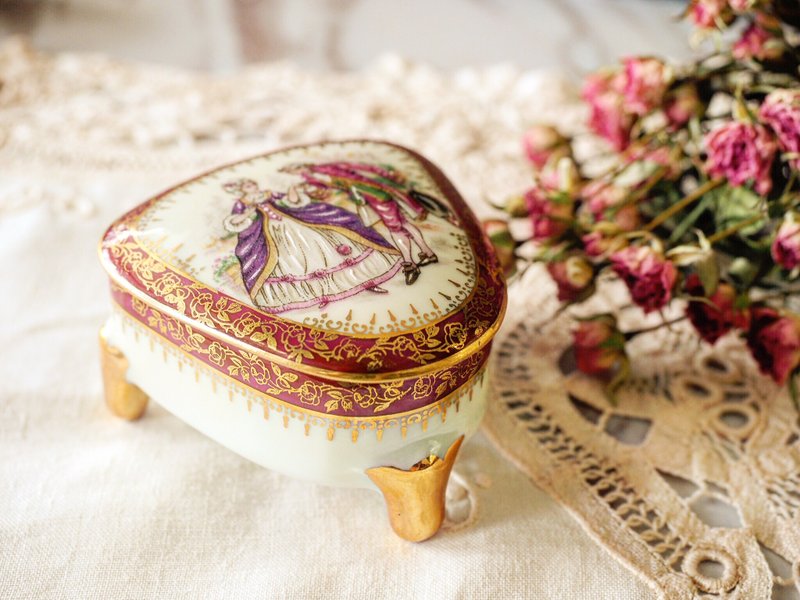 法国名瓷Limoges深红饰品盒（三脚站立饰品盒）（JS） - 摆饰 - 瓷 红色