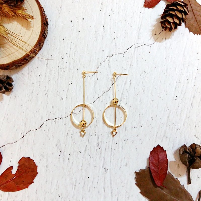 ::极简几何系列:: 简约几何混搭形状白纹石个性耳环/ Minimalist Geometric Howlite Earrings,Valentine Gift - 耳环/耳夹 - 其他金属 金色