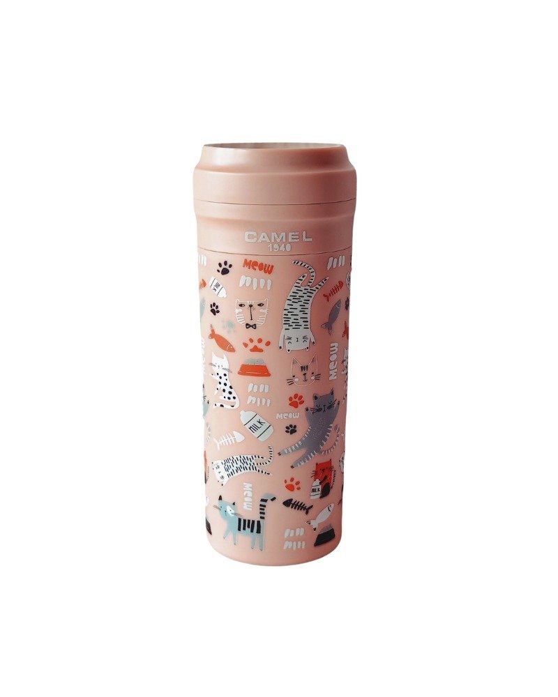 骆驼牌 350ml 玻璃胆真空保温杯胶壳胶盖 - 动物系列 (猫 CT) - 保温瓶/保温杯 - 其他材质 粉红色