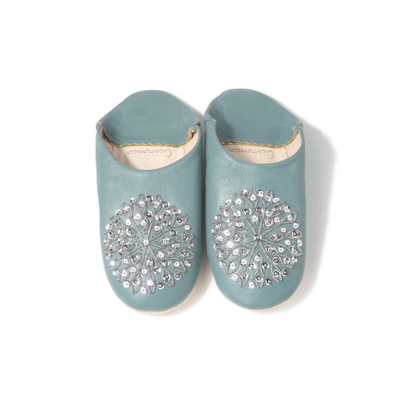 Aquagreen / silver / moroccan Leather babouche Slippers / High quality odourless - 室内拖鞋 - 真皮 绿色
