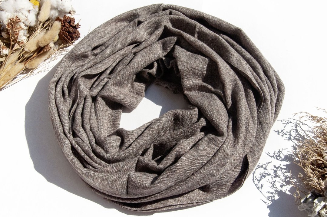 喀什米尔Cashmere/羊绒围巾/纯羊毛围巾披巾/戒指绒披肩-咖啡拿铁 - 围巾/披肩 - 羊毛 卡其色