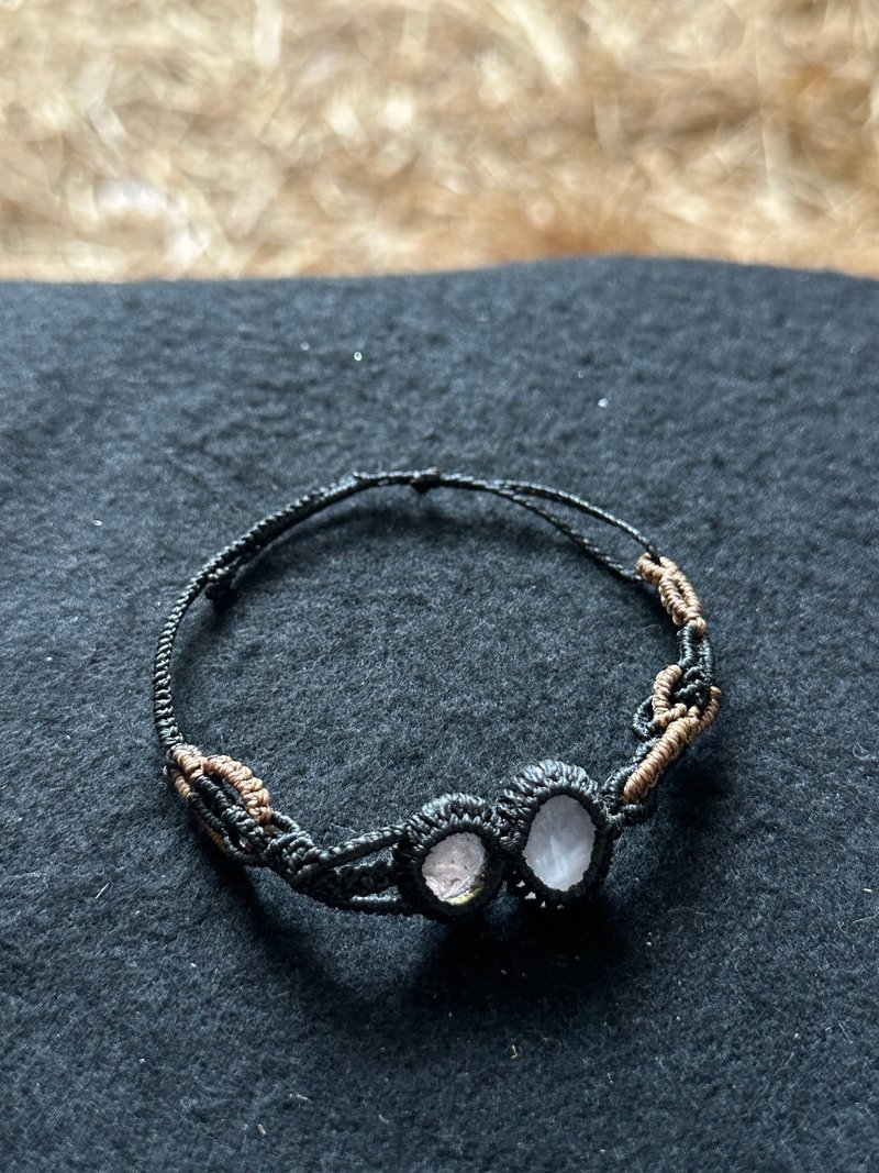 西瓜碧玺粉晶花式编织手绳 - 手链/手环 - 水晶 黑色