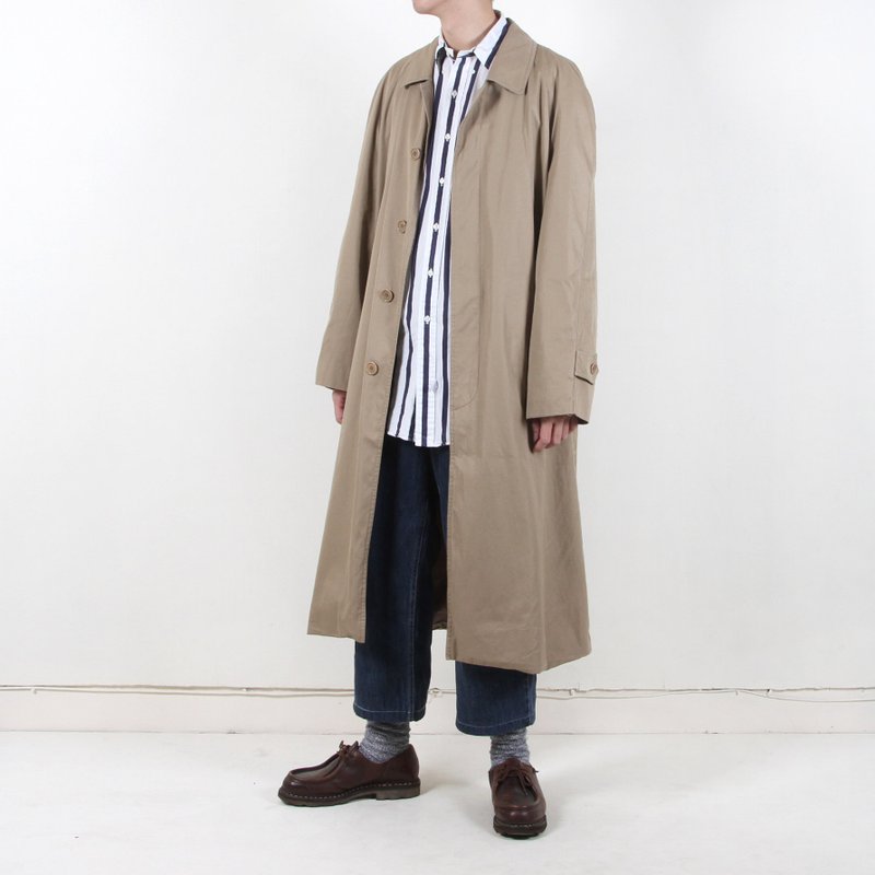 【蛋植物古着】卡其长版古着风衣 - 男装外套 - 聚酯纤维 卡其色