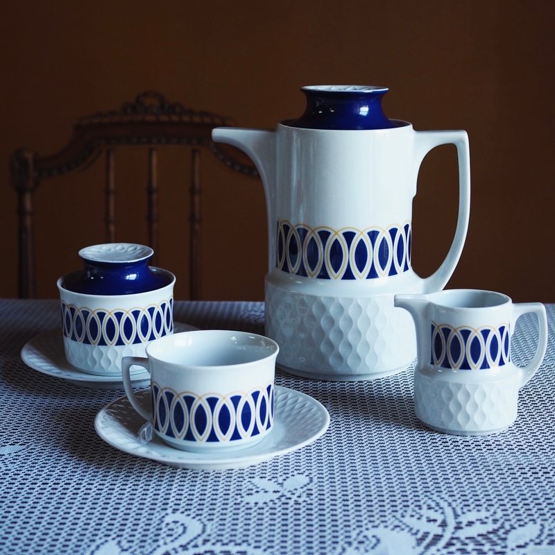 1970年德国 Schirnding Bavaria 骨瓷 咖啡 / 茶具组 - 茶具/茶杯 - 陶 蓝色