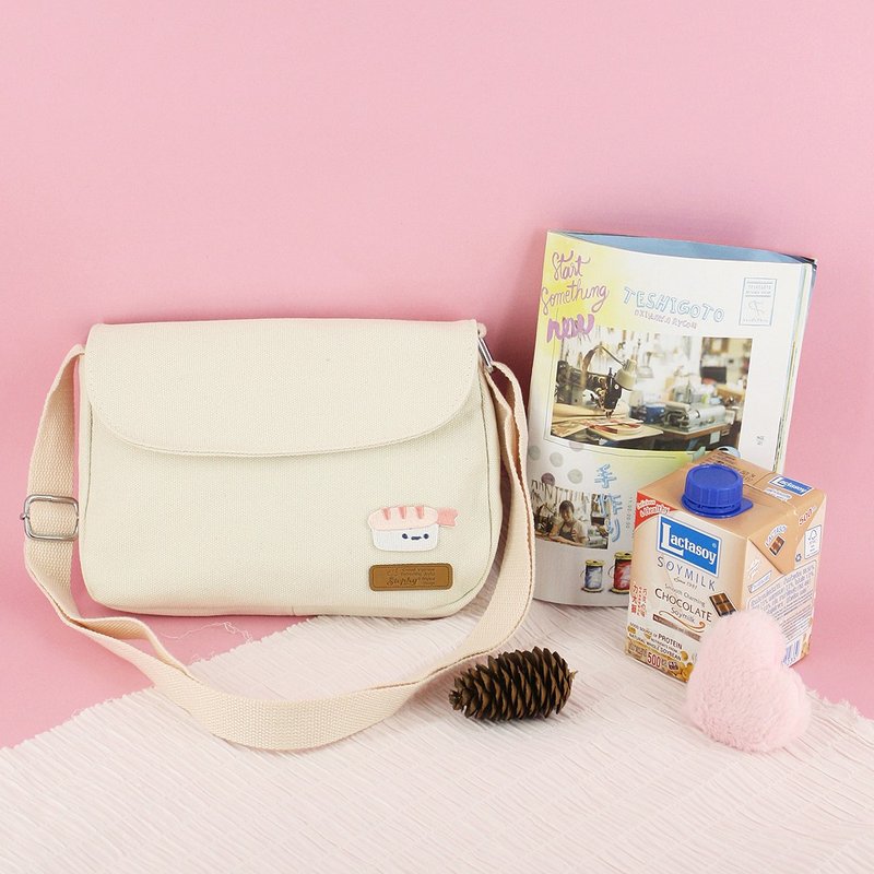 日式寿司刺绣小帆布包/斜背小包/侧背小包-定制化 (自订刺绣图案) - 化妆包/杂物包 - 棉．麻 