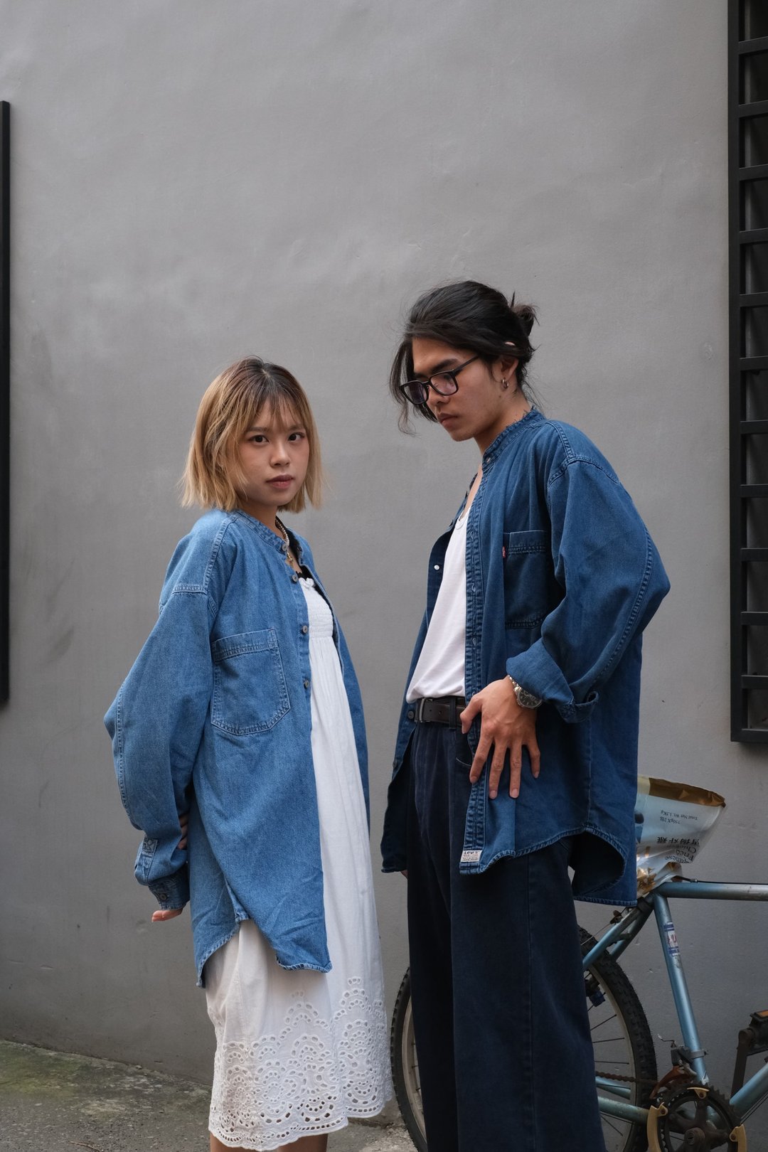 Tsubasa.Y│**多款可选**丹宁亨利领衬衫 衬衫 长袖 denim shirt - 男装衬衫 - 棉 蓝色
