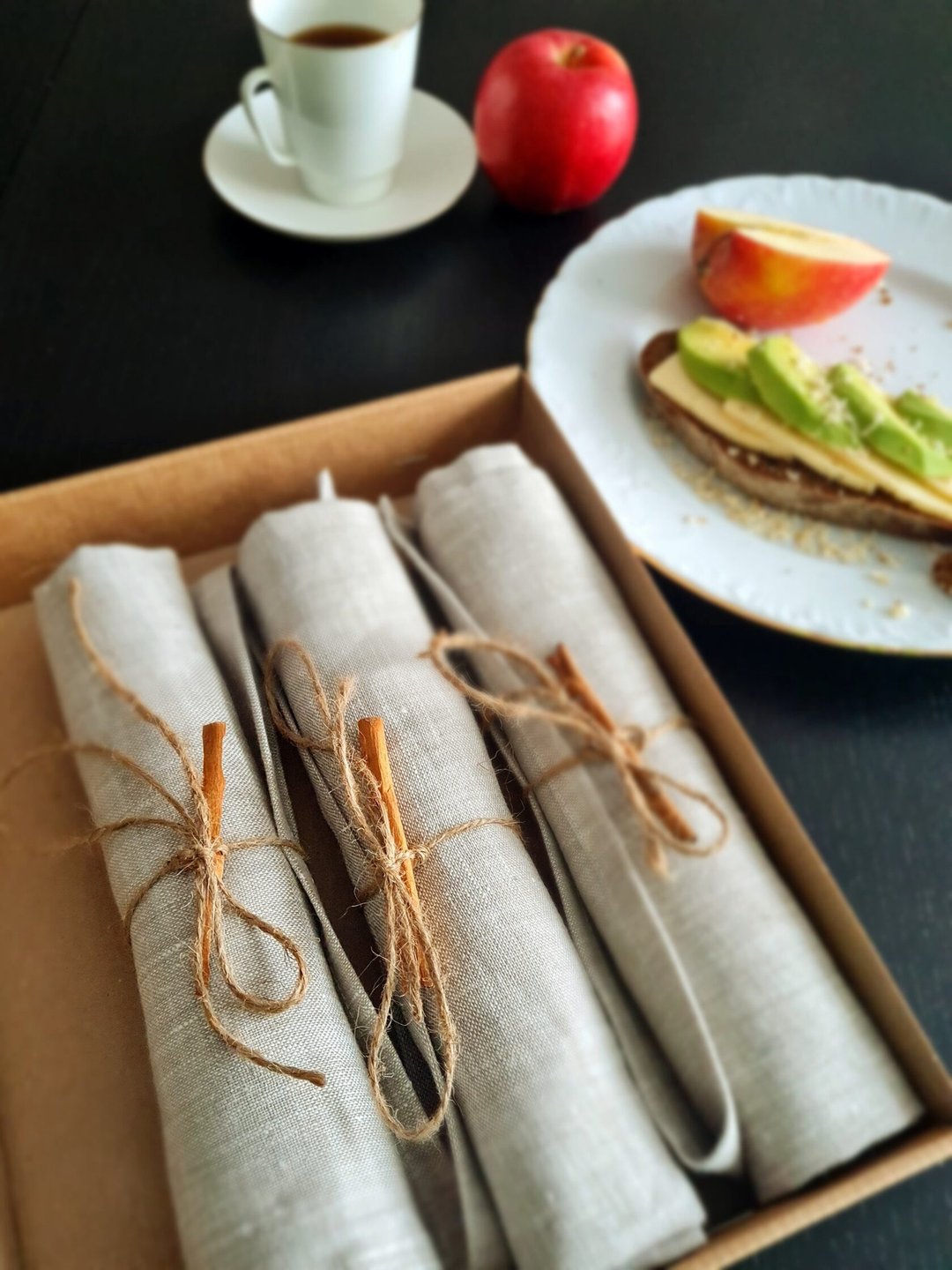 布餐巾麻礼品组/完美的家居装饰新年装饰 - 餐垫/桌巾 - 亚麻 灰色