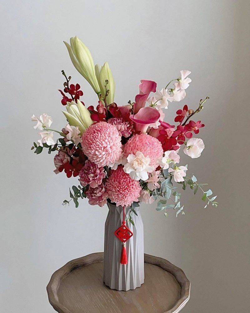 【鲜花】高雅红粉色春节入厝开幕鲜花花束+花瓶 - 其他 - 植物．花 红色
