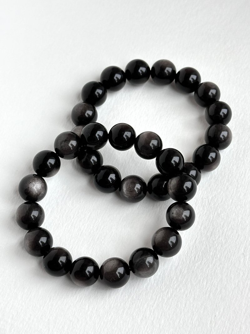 银曜石纯珠手链手串 抵挡负能量 辟邪化煞 防小人 - 手链/手环 - 半宝石 银色