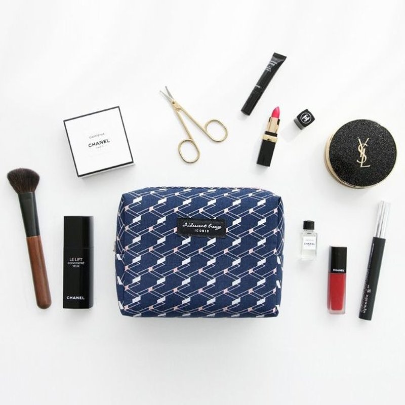 iconic 旅行配件-小倾心棉质化妆包-角度蓝,ICO88820 - 化妆包/杂物包 - 棉．麻 蓝色