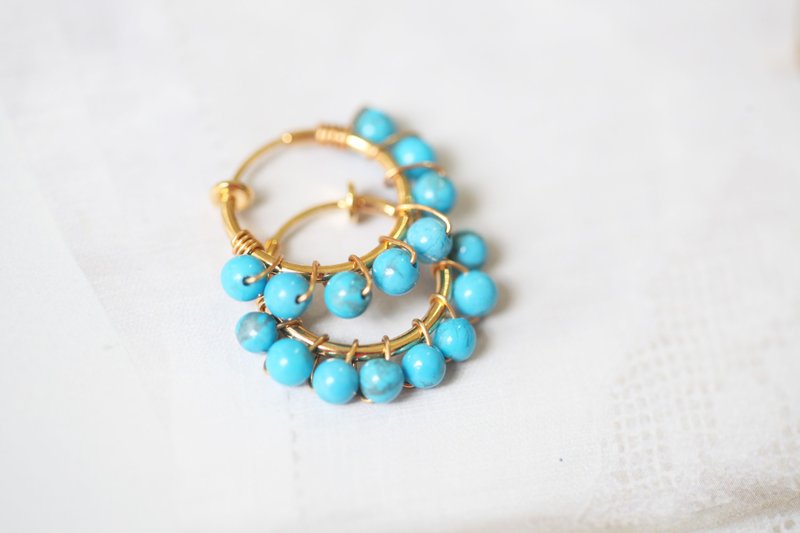 Happy circle 快乐圆圈│ 蓝绿松石圈圈款 可改夹式 圣诞节 礼物 - 耳环/耳夹 - 宝石 蓝色